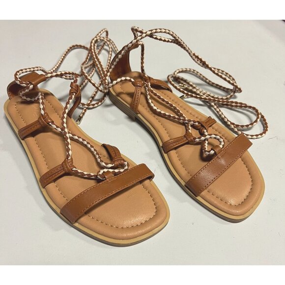 Universal Thread Women's Aurelie Lace-Up Sandals Tan Size 6 - Picture 1 of 9